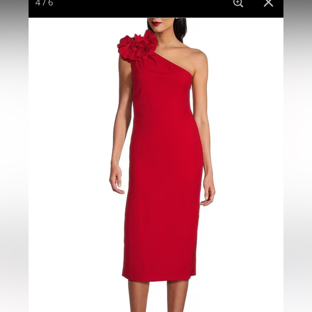 MARINA Red Midi Cocktail Dress Pencil Style
